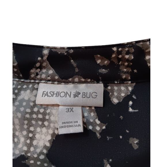 FASHION BUG‎ Plus 3X Blouse Tunic Top Flowy Black Abstract Floral Career Event - Picture 4 of 8